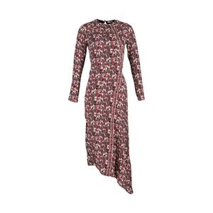 Vilshenko Printed Asymmetric Dress in Burgundy Silk